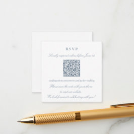Cartão De Informações Código QR de RSVP Azul Empoeirado Elegante Pequeno