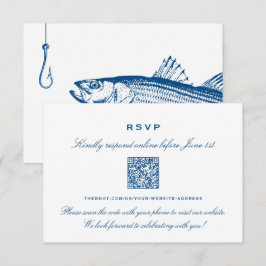 Cartão De Informações Código QR de RSVP Azul Naval Elegante de Robalo Li