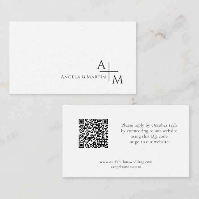 Cartão De Informações Código QR de RSVP Branco preto simples (Frente/Verso)