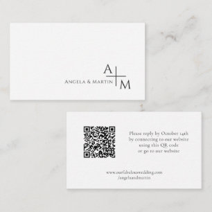 Cartão De Informações Código QR de RSVP Branco preto simples