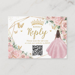 Cartão De Informações Código QR de RSVP da Princesa Floral Rosa Quincean