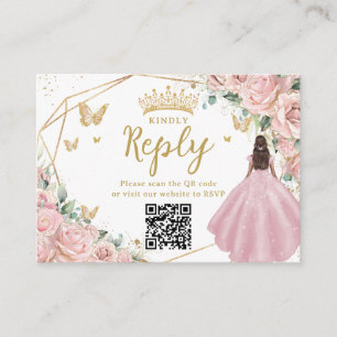 Cartão De Informações Código QR de RSVP da Princesa Floral Rosa Quincean