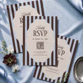 Cartão De Informações Código QR de RSVP de Casamento Azul e Marrom Listr