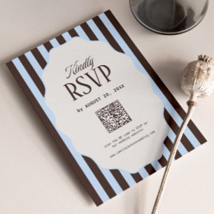 Cartão De Informações Código QR de RSVP de Casamento Azul e Marrom Listr