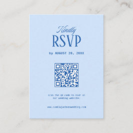 Cartão De Informações Código QR de RSVP de Casamento Azul Frio