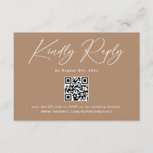 Cartão De Informações Código QR de RSVP de casamento Boho Brown Taupe
