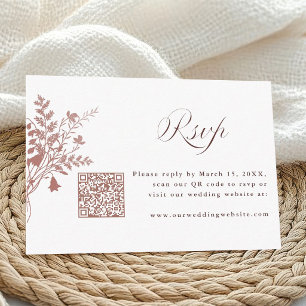 Cartão De Informações Código QR de RSVP de Casamento Botânico Rosa Empoe