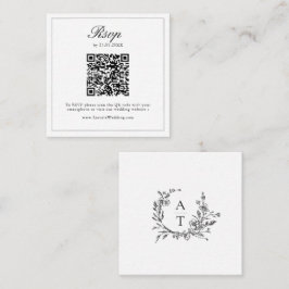 Cartão De Informações Código QR de RSVP de casamento com Brasão de Flor