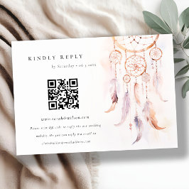 Cartão De Informações Código QR de RSVP de Casamento com Dreamcatcher de