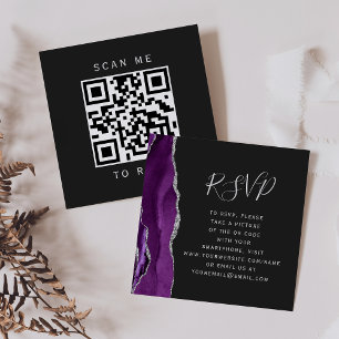 Cartão De Informações Código QR de RSVP de Casamento com Orçamento Roxo