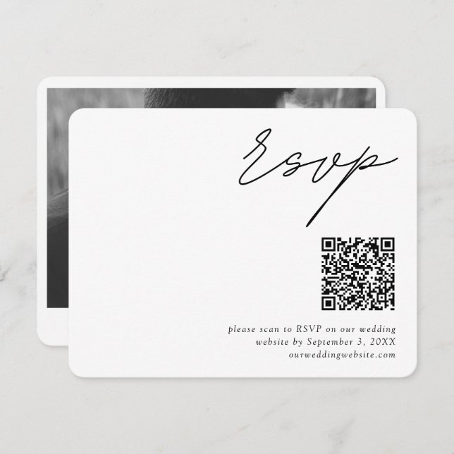 Cartão De Informações Código QR de RSVP de Casamento com Roteiro Minimal (Frente/Verso)