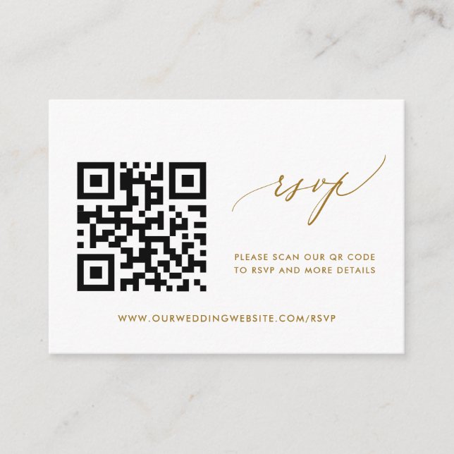 Cartão De Informações Código QR de RSVP de Casamento Dourado Simples Mod (Frente)