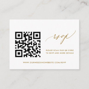 Cartão De Informações Código QR de RSVP de Casamento Dourado Simples Mod
