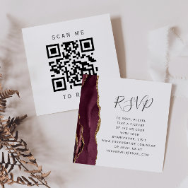 Cartão De Informações Código QR de RSVP de casamento em Ágata Dourada de