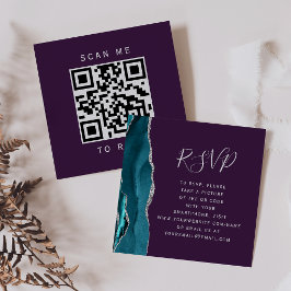 Cartão De Informações Código QR de RSVP de Casamento em Ágata Prata Verd