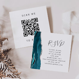 Cartão De Informações Código QR de RSVP de casamento em Ágata Prata Verd