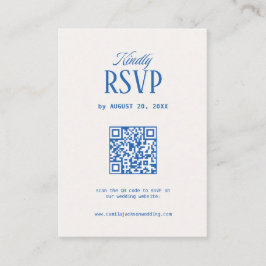 Cartão De Informações Código QR de RSVP de casamento em marfim e azul na