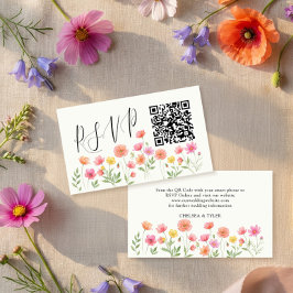 Cartão De Informações Código QR de RSVP de Casamento Floral Laranja Rosa