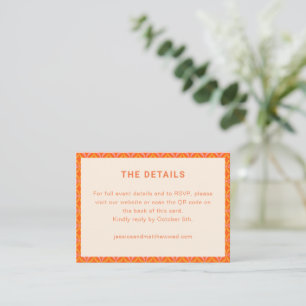 Cartão De Informações Código QR de RSVP de casamento geométrico laranja 
