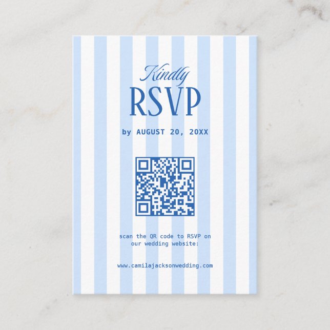 Cartão De Informações Código Qr de RSVP de Casamento Listrado Retro Bran (Frente)