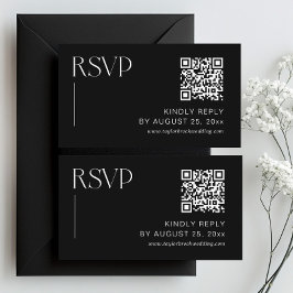 Cartão De Informações Código Qr de RSVP de Casamento Negro Clássico
