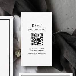 Cartão De Informações Código QR de RSVP de Casamento Preto e Branco Mini