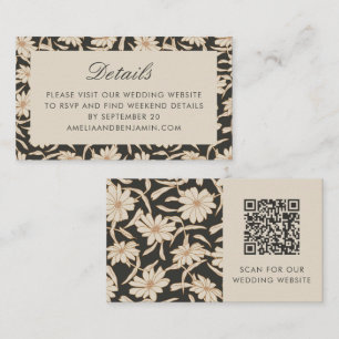Cartão De Informações Código QR de RSVP de Casamento Preto Marfim Botâni