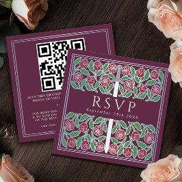 Cartão De Informações Código QR de RSVP de Casamento Real Floral Pratead