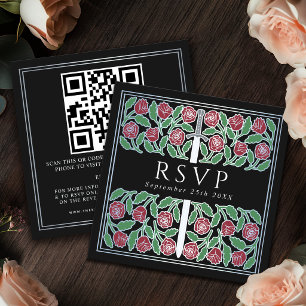 Cartão De Informações Código QR de RSVP de casamento real floral pratead