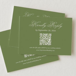 Cartão De Informações Código QR de RSVP de Casamento Verde Oliva