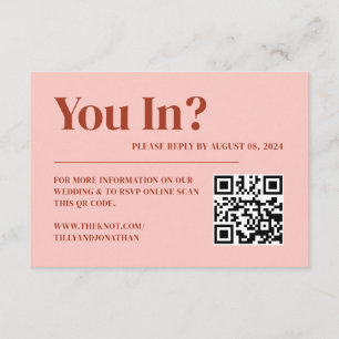 Cartão De Informações Código Qr de RSVP de Casamento Vermelho e Rosa Ret