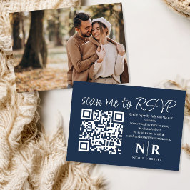 Cartão De Informações Código QR de RSVP de Monograma de Casamento com Fo