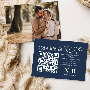 Cartão De Informações Código QR de RSVP de Monograma de Casamento com Fo