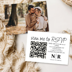 Cartão De Informações Código QR de RSVP de Monograma de Casamento com Fo