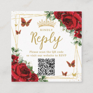 Cartão De Informações Código QR de RSVP de Quinceanera de Borboletas Flo