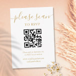 Cartão De Informações Código QR de RSVP de Script Dourado Simples<br><div class="desc">Uma simples placa de gabinete RSVP de script ouro elegante com seu próprio código QR e detalhes do site de casamento definidos em tipografia quic. Projetado por Thisnotme©</div>