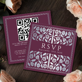 Cartão De Informações Código QR de RSVP do Casamento Real com Espada de