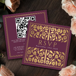 Cartão De Informações Código QR de RSVP do Casamento Real com Espada de