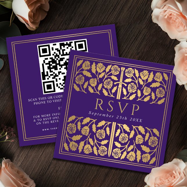 Cartão De Informações Código QR de RSVP do Casamento Real com Espada de  (Criador carregado)