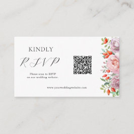 Cartão De Informações Código QR de RSVP do Casamento Rosa de Primavera