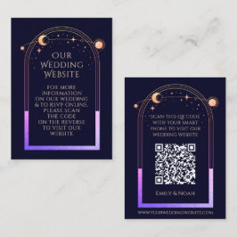 Cartão De Informações Código QR de RSVP do Site de Casamento Azul Arco-Í