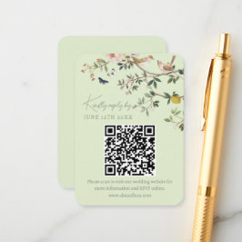 Cartão De Informações Código QR de RSVP do Site de Casamento Chinoiserie