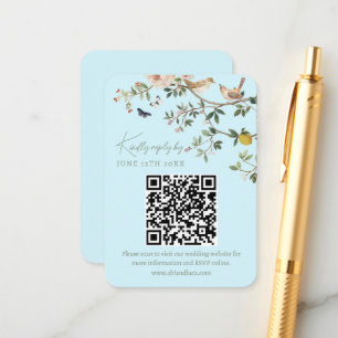 Cartão De Informações Código QR de RSVP do Site de Casamento Chinoiserie