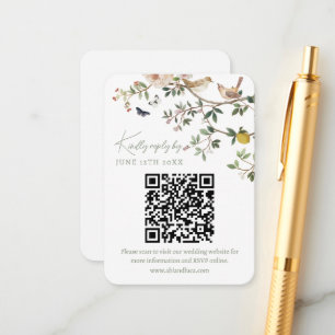 Cartão De Informações Código QR de RSVP do Site de Casamento Chinoiserie