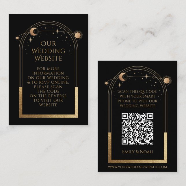 Cartão De Informações Código QR de RSVP do Site de Casamento Mystical Bl (Frente/Verso)