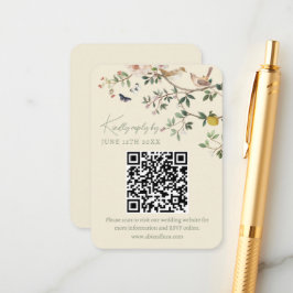 Cartão De Informações Código QR de RSVP do Site de Noivado em Chinoiseri