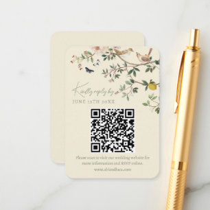 Cartão De Informações Código QR de RSVP do Site de Noivado em Chinoiseri