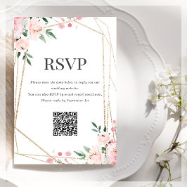 Cartão De Informações Código QR de RSVP | Floral Rosa Bege
