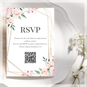 Cartão De Informações Código QR de RSVP   Floral Rosa Claro