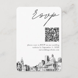 Cartão De Informações Código QR de RSVP Moderno de Casamento de Boston